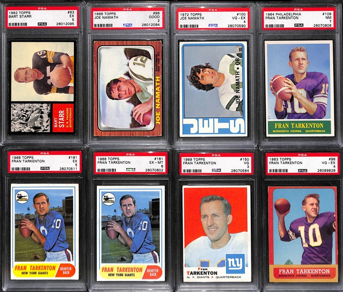 Lot of (9) PSA Graded Vintage Football Cards with Starr, Namath, and Tarkenton