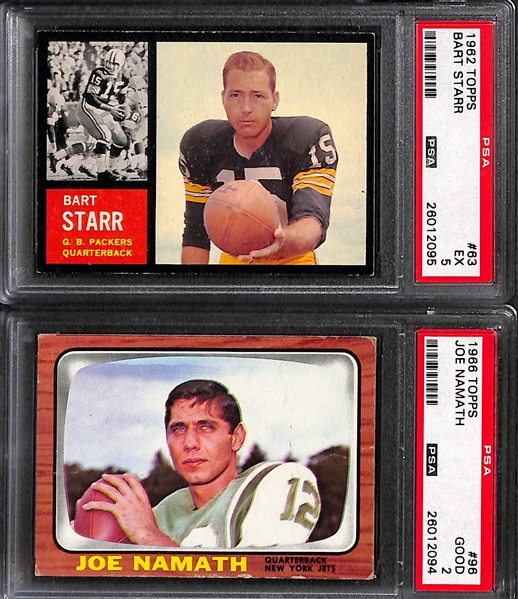 Lot of (9) PSA Graded Vintage Football Cards with Starr, Namath, and Tarkenton