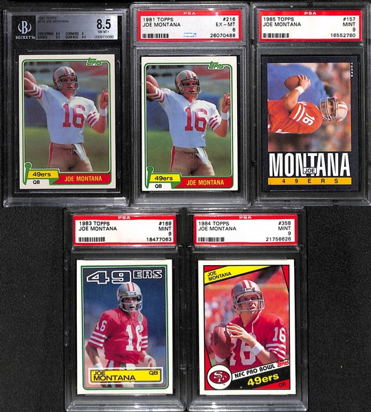 Lot of (5) Joe Montana Graded Cards including (2) 1981 Topps Rookies