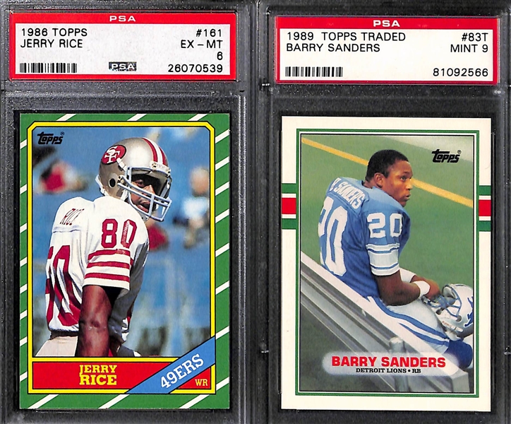 Lot of (15) PSA Graded Football Rookie Cards w. Marino, Elway, Rice, B. Sanders, Moon, and More