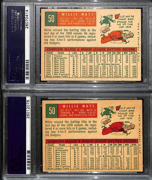 Lot of (2) 1959 Topps # 50 Willie Mays Graded PSA 6 and PSA 5