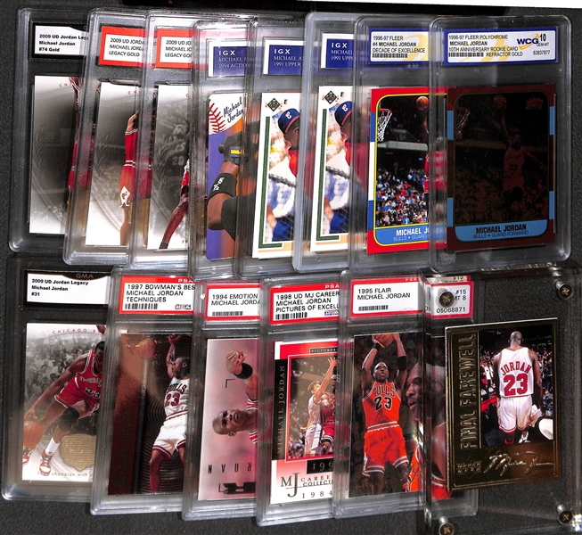 Lot of (14) Mostly Graded Michael Jordan Basketball and Baseball Cards