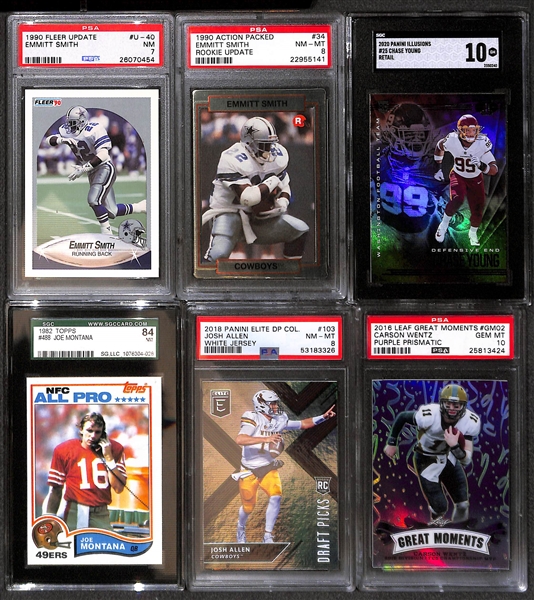 Lot of (25+) PSA and SGC Graded Football Cards w. Marino, B. Sanders, Favre, Peterson, E. Smith, R. White,  and Josh Allen Rookies