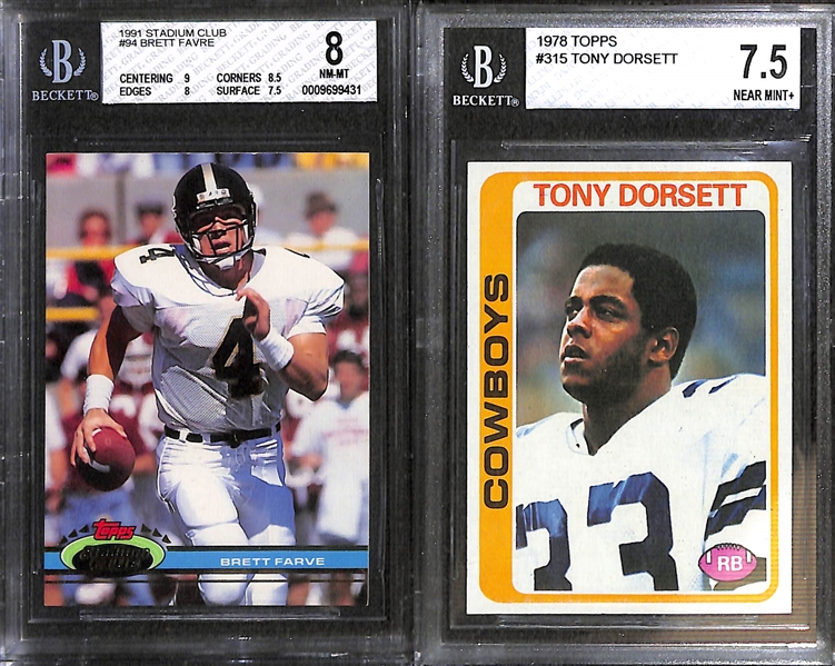 Lot of (11) BGS Graded Football Mostly Rookies w. Favre, Dorsett, Dickerson, and Unitas