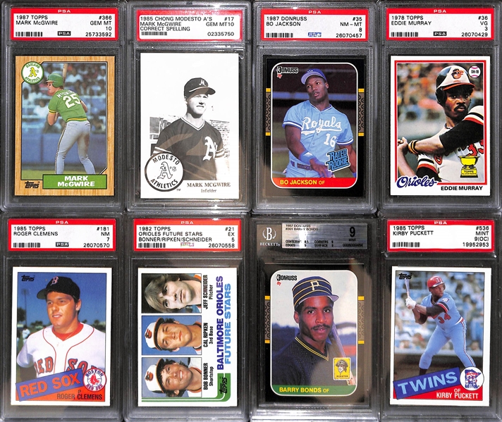 Lot of (20+) 1980s Through Early 1990s PSA and BGS Graded Baseball Mostly Rookies w. Gwynn, Maddux, Sosa, Bonds, Ichiro, Ripken, Clemens, and More