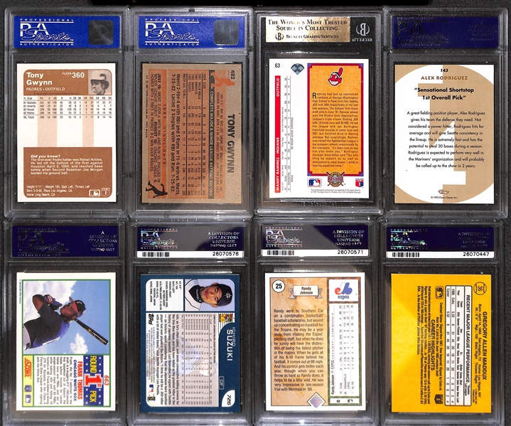 Lot of (20+) 1980s Through Early 1990s PSA and BGS Graded Baseball Mostly Rookies w. Gwynn, Maddux, Sosa, Bonds, Ichiro, Ripken, Clemens, and More