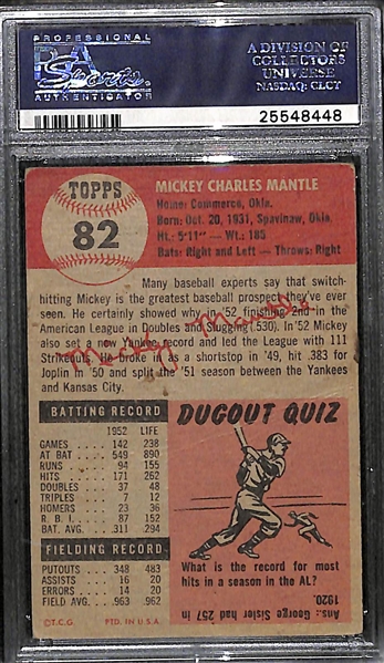 1953 Topps Mickey Mantle Graded PSA 1