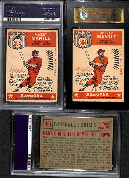 Lot of (3) 1959 Topps Graded Baseball Cards Featuring Mickey Mantle