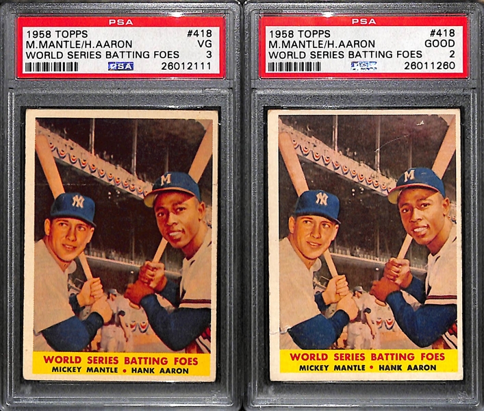 Lot of (2) 1958 Topps # 418 Mickey Mantle/Willie Mays (Graded PSA 2 and 3)