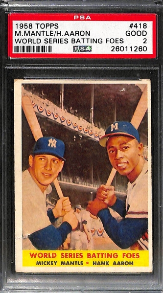 Lot of (2) 1958 Topps # 418 Mickey Mantle/Willie Mays (Graded PSA 2 and 3)