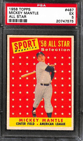 Lot of (3) 1958 Topps # 487 Mickey Mantle All Star PSA Graded Cards