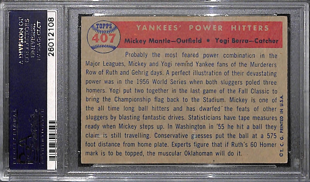 1957 Topps # 407 Mickey Mantle/Yogi Berra Yankees Power Hitters PSA 6