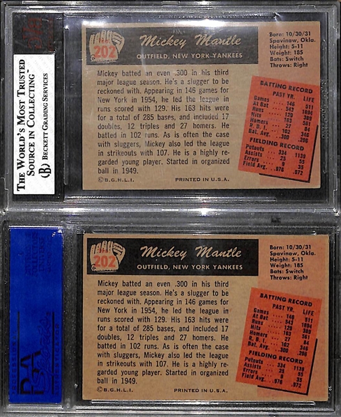 Lot of (2) 1955 Bowman # 202 Mickey Mantle Cards Graded BGS 4.5 and PSA 3