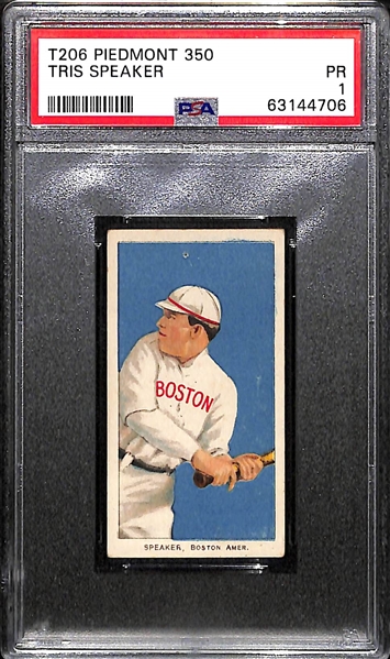 1909-11 T206 Tris Speaker (HOF - Boston Red Sox) Graded PSA 1 (Piedmont 350 Subjects, Factory 25)