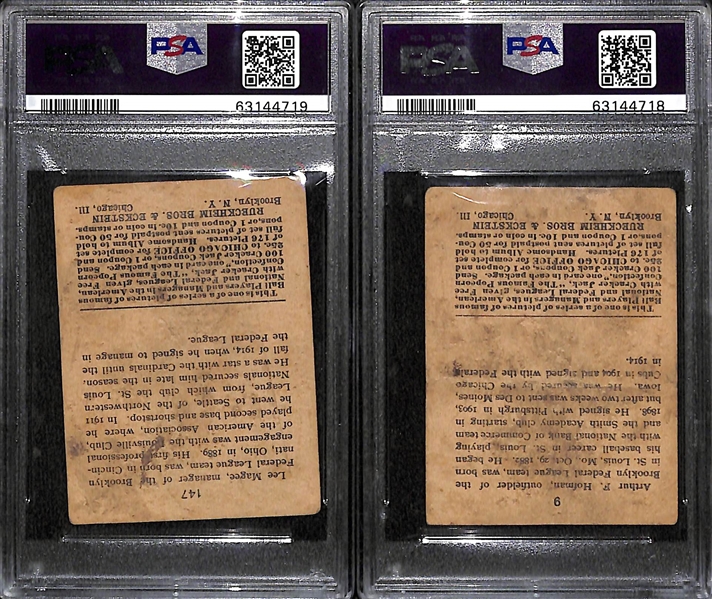 Lot of (2) 1915 Cracker Jack Cards (Lee Magee #147 PSA 2; Artie Hoffman #9 PSA 1)