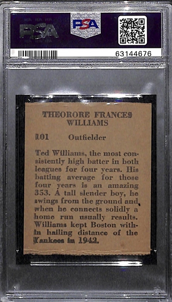1949 R302-2 MP & Company Ted Williams (Hand Cut) #101 Graded PSA 4 VG-EX
