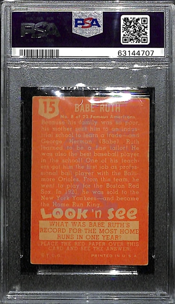1952 Look N See Babe Ruth #15 Graded PSA 3