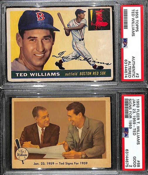 Ted Williams Lot - 1955 Topps #2 (PSA Authentic/Altered) & 1959 Fleer #68 Ted Signs for 1959 (PSA 2)