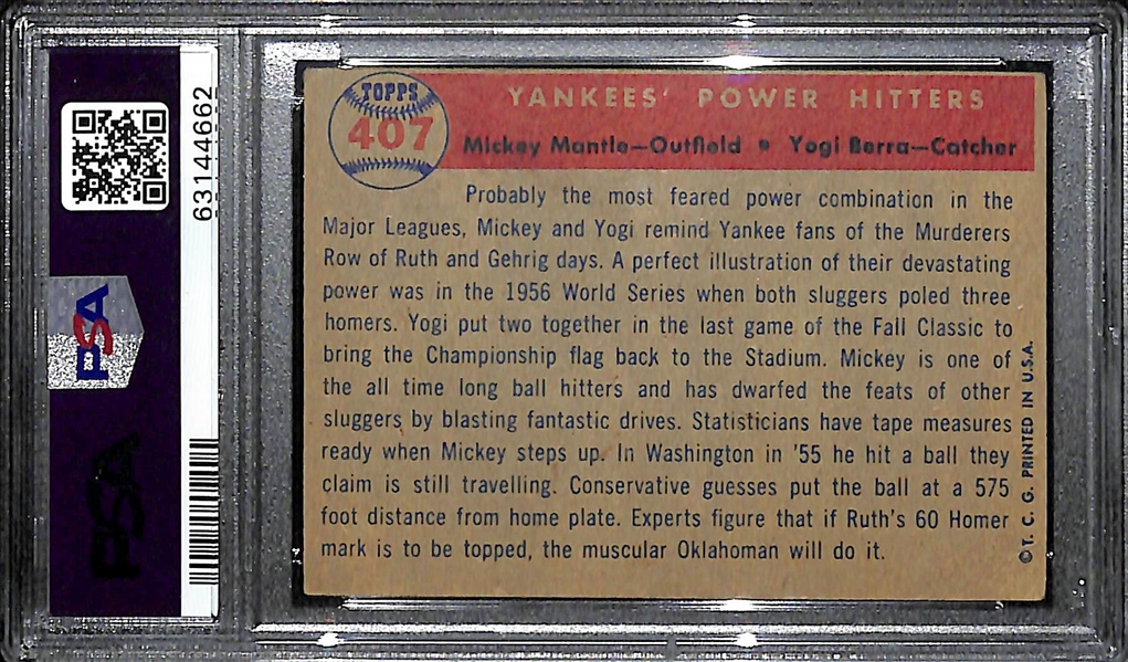 1957 Topps Mickey Mantle & Yogi Berra #407 Power Hitters Graded PSA 3 VG
