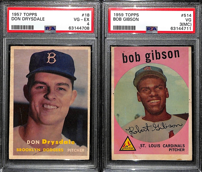 1957 Topps Don Drysdale Rookie #18 (PSA 4) & 1959 Topps Bob Gibson Rookie #514 (PSA 3MC)