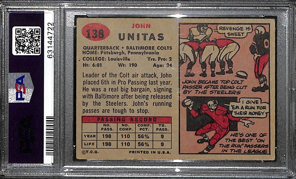 1957 Topps Johnny Unitas #138 Rookie Card Graded PSA 3 VG