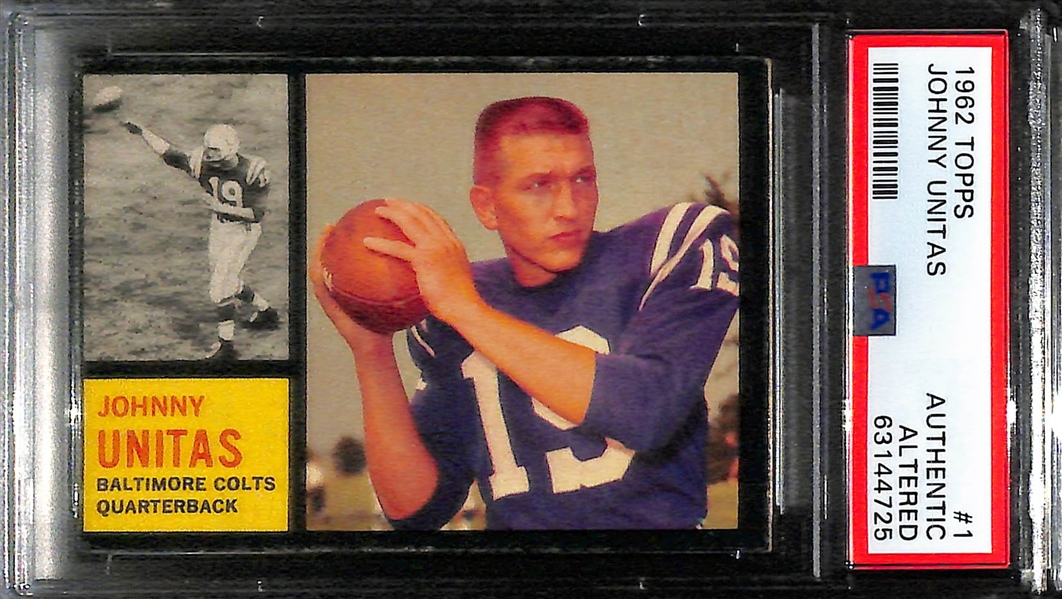 (4) Graded Football Cards w. Butkus Rookie (PSA 3), Piccolo Rookie (PSA 5.5) and (2) Johnny Unitas Cards (1962 Topps & 1969 Topps)
