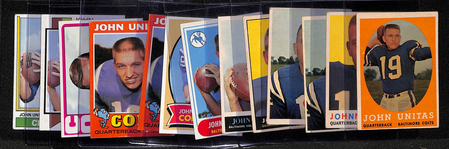  Lot of (13) Johnny Unitas Football Cards w. 2nd Year 1958 Topps Card