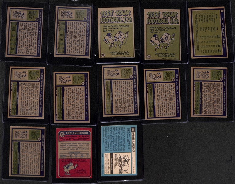 Lot of (13) Topps Rookie Football Quarterback Cards from 1964-1973 w. 1972 Roger Staubach x2