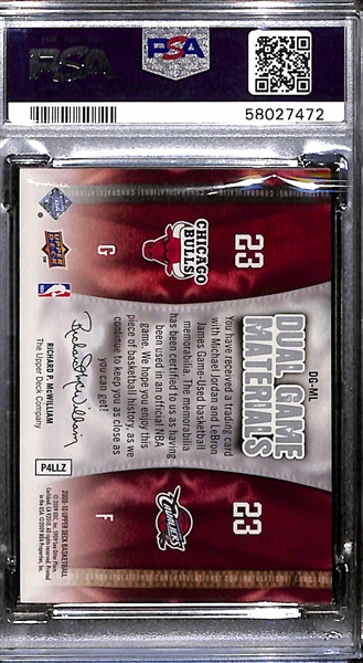 2009 Upper Deck Michael Jordan & LeBron James Dual Game Materials Jersey Card Graded PSA 8