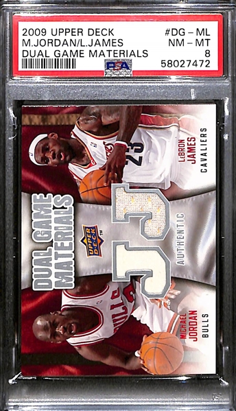 2009 Upper Deck Michael Jordan & LeBron James Dual Game Materials Jersey Card Graded PSA 8
