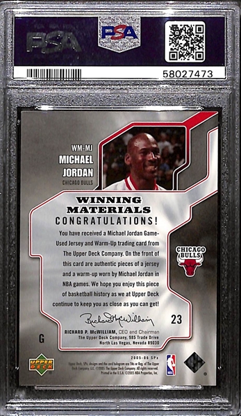 2005 SPx Winning Material Michael Jordan Dual Jersey Card #WM-MJ Graded PSA 7 NM