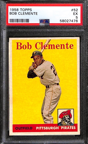 1958 Topps Graded Lot - Roberto Clemente #52 PSA 5; Hank Aaron (White Name) #30 PSA 4,  & Willie Mays #5 PSA 3