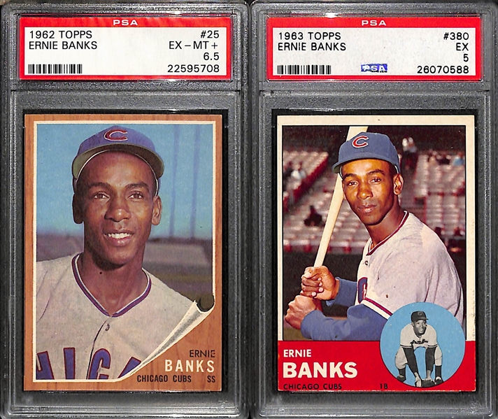 Lot of (10) Mostly PSA Graded Ernie Banks 1950s and 60s Baseball Cards
