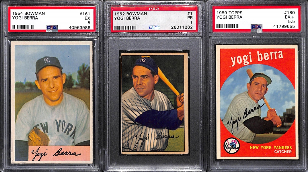 Lot of (3) 1950s PSA Graded Yogi Berra Cards Feat. 1954 Bowman PSA 5