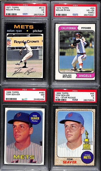 Lot of (4) 1960s and 70s PSA Graded Baseball Cards w. Nolan Ryan and Tom Seaver