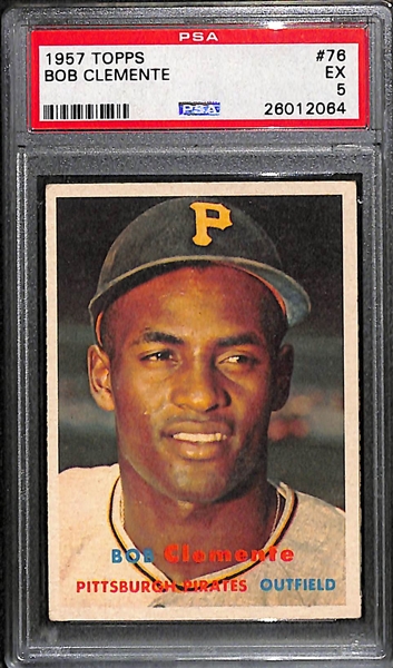 Lot of (2) Roberto Clemente Baseball Cards w. 1956 Topps BGS 4.5 and 1957 Topps PSA 5 