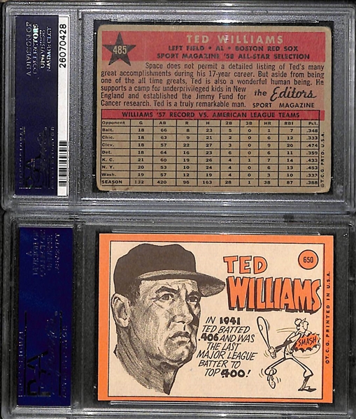 Lot of (2) PSA Graded Ted Williams Baseball Cards w. 1958 Topps All Star PSA 3 and 1969 Topps PSA 7