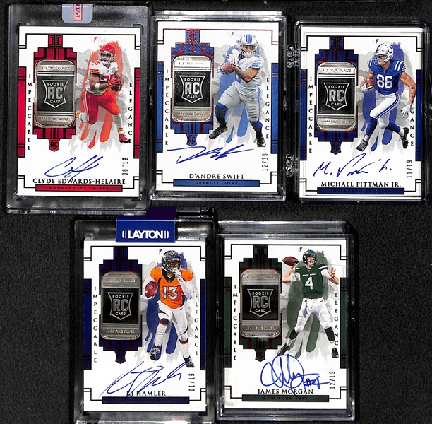 Lot of (5) 2020 Impeccable Elegance 1/2 Silver Troy Ounce and Autographed Rookie Football Cards All #d /19 