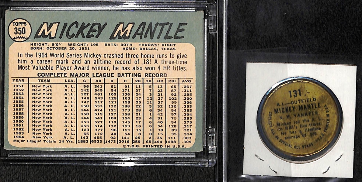 1965 Topps Mickey Mantle Baseball Card and 1964 Topps All Star Coin