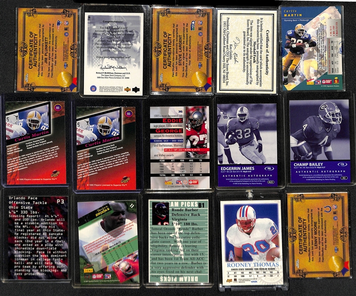 Lot of (45+) Football Autographed Cards w. Many Stars and Hall of Famers Feat. Plunkett, T. Davis, M. Faulk, Largent, and Many More!