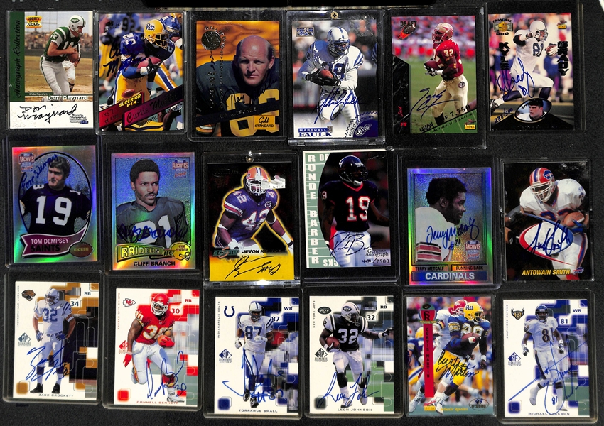Lot of (40+) Football Autographed Cards w. Many Stars and Hall of Famers Feat. Nitschke, M. Faulk, C. Martin, and Many More!