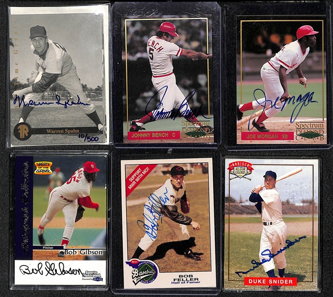 Lot of (40+) Baseball Autographed Cards w. Many Stars and Hall of Famers Feat. Spahn, Bench, Morgan, Gibson, Feller, Snider,  and Many More (JSA Auction Letter)