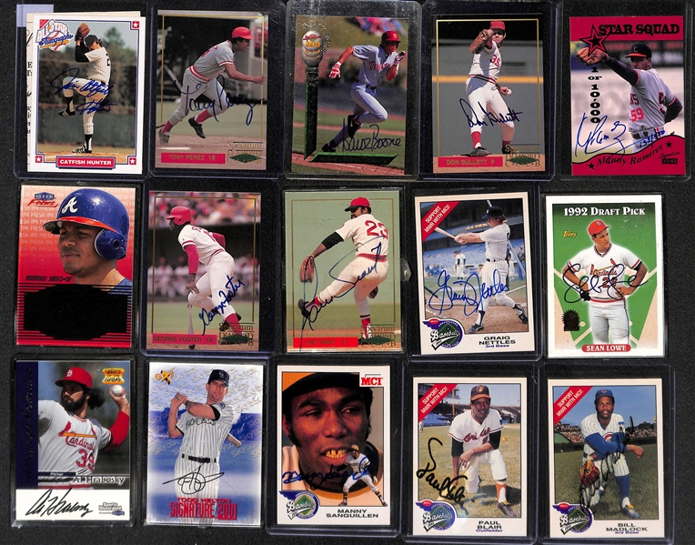 Lot of (40+) Baseball Autographed Cards w. Many Stars and Hall of Famers Feat. Spahn, Bench, Morgan, Gibson, Feller, Snider,  and Many More (JSA Auction Letter)