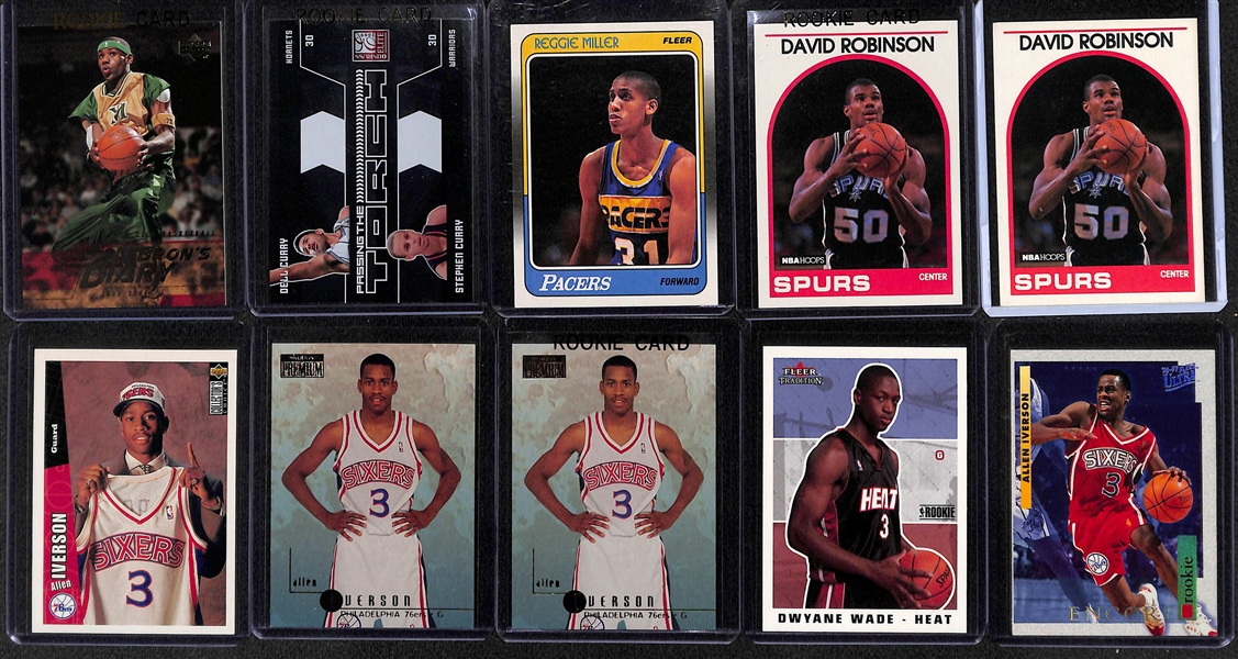 Lot of (19) Basketball Rookie Cards feat. James, Curry, Miller, Robinson, Iverson, Wade, Jokic and More