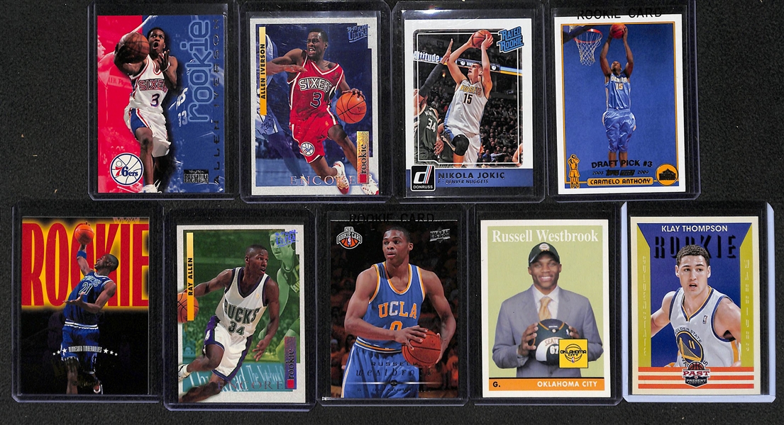 Lot of (19) Basketball Rookie Cards feat. James, Curry, Miller, Robinson, Iverson, Wade, Jokic and More