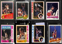 Lot of (8) Mostly 1970s Basketball Cards w. Erving, Jabbar, Maravich, Bradley Feat. 1972 Julius Erving All-Star Rookie