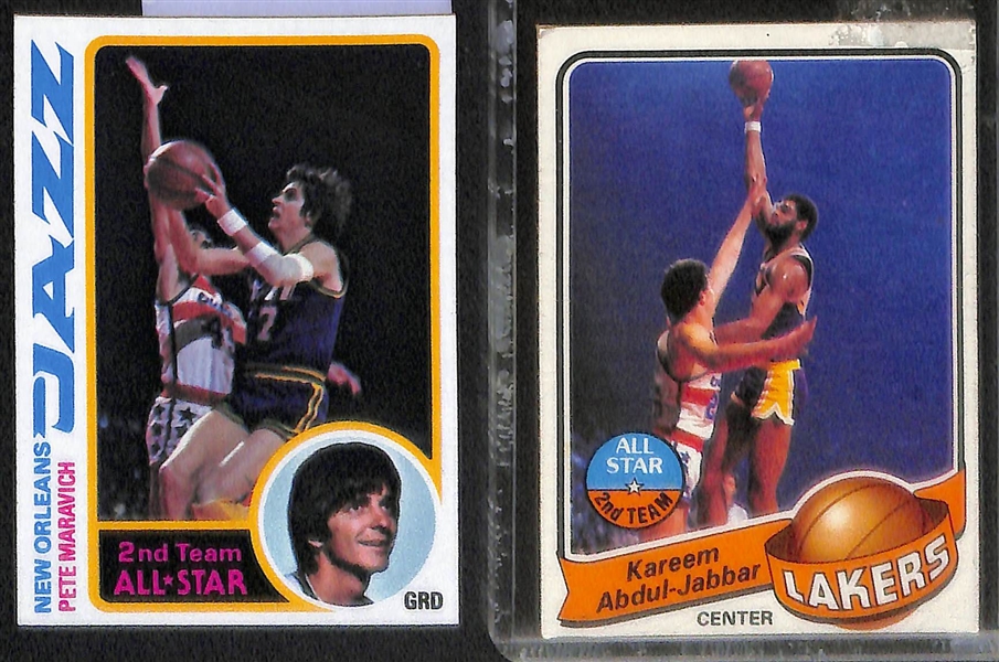 Lot of (8) Mostly 1970s Basketball Cards w. Erving, Jabbar, Maravich, Bradley Feat. 1972 Julius Erving All-Star Rookie