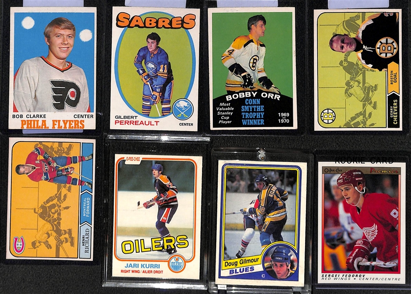 Lot of (8) O-Pee-Chee Hockey Cards Featuring Bobby Clarke Rookie Card