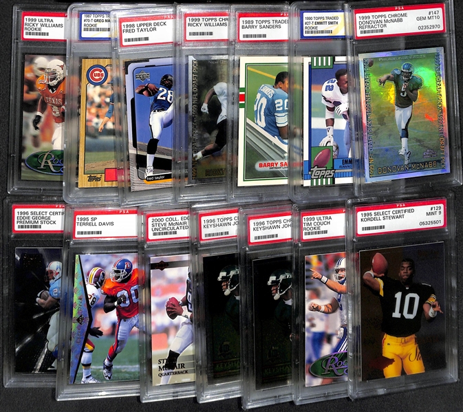 Lot of (14) Mostly Football Graded Rookies w. Barry Sanders, E. Smith, S. McNair, T. Davis, and More