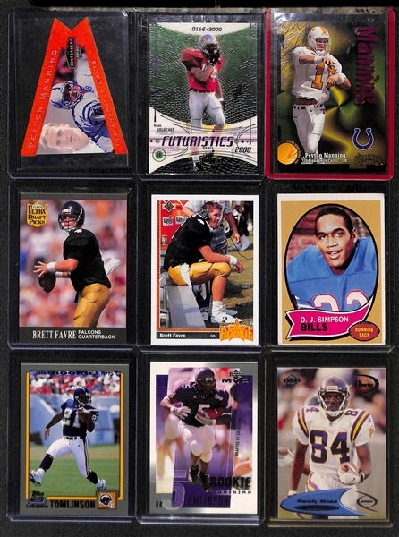 Lot of (18) Football Star Rookie Cards Feat. Peyton Manning, Moss, Tomlinson, OJ Simpson and More